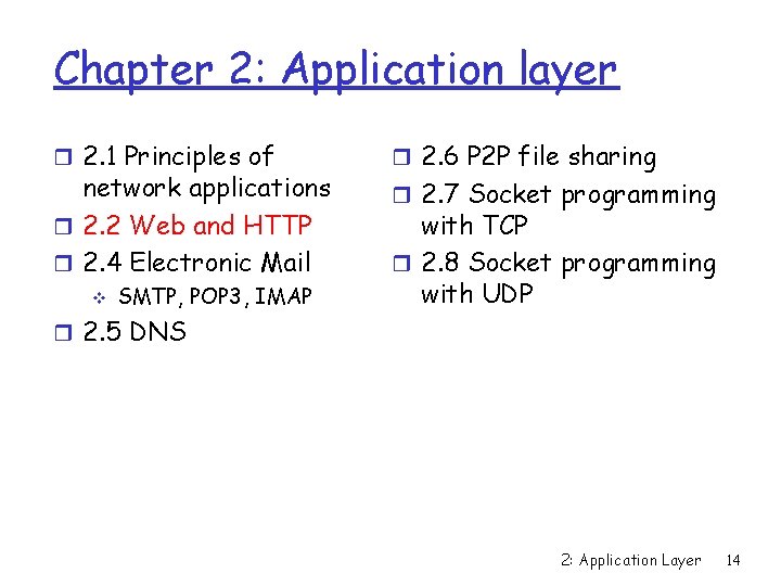 Chapter 2: Application layer r 2. 1 Principles of network applications r 2. 2