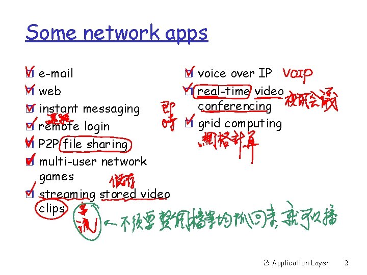 Some network apps r e-mail r voice over IP r web r real-time video