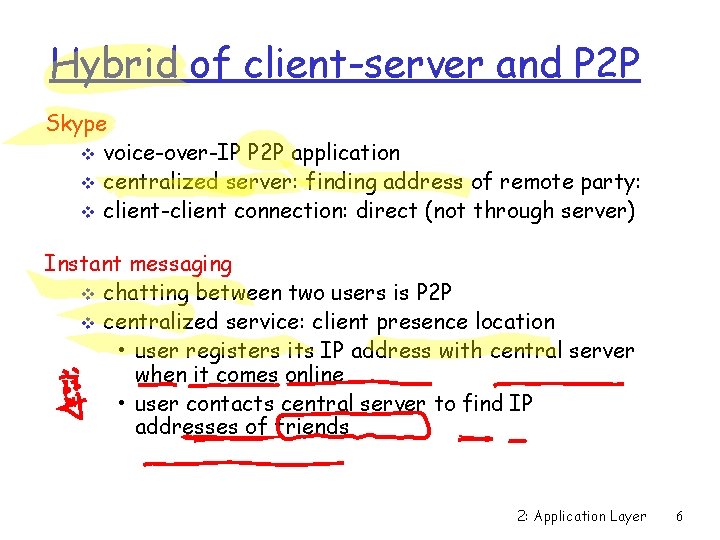 Hybrid of client-server and P 2 P Skype v voice-over-IP P 2 P application