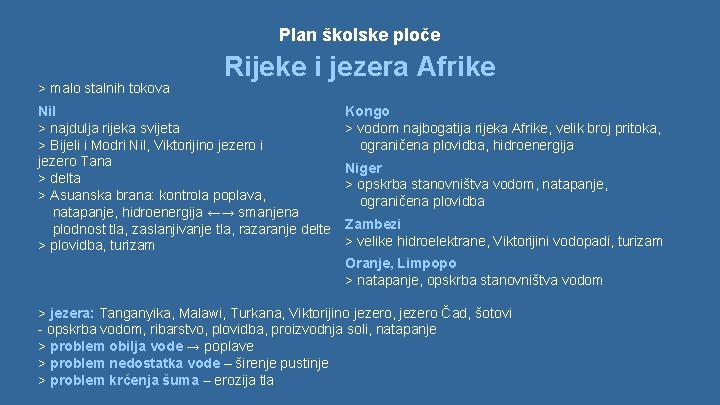 Plan školske ploče > malo stalnih tokova Rijeke i jezera Afrike Nil > najdulja