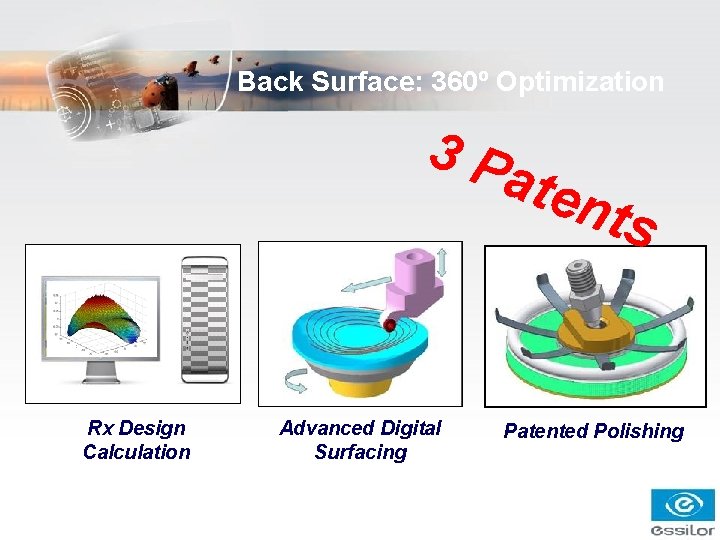 Back Surface: 360º Optimization 3 P ate Rx Design Calculation Advanced Digital Surfacing nts Back Surface: 360º Optimization 3 P ate Rx Design Calculation Advanced Digital Surfacing nts