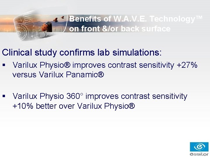 Benefits of W. A. V. E. Technology™ on front &/or back surface Clinical study Benefits of W. A. V. E. Technology™ on front &/or back surface Clinical study