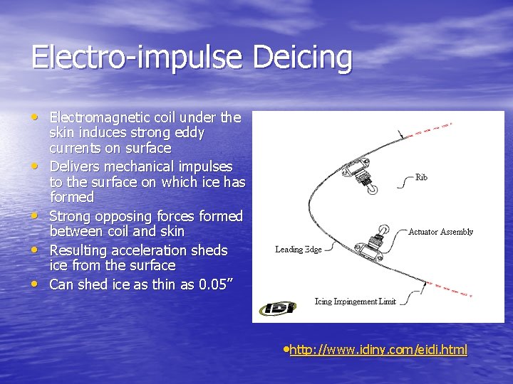 Electro-impulse Deicing • Electromagnetic coil under the • • skin induces strong eddy currents