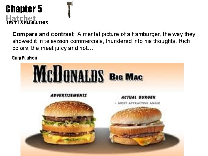 Chapter 5 Hatchet Compare and contrast“ A mental picture of a hamburger, the way