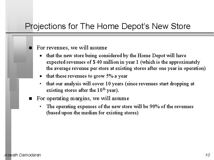 Projections for The Home Depot’s New Store For revenues, we will assume · that