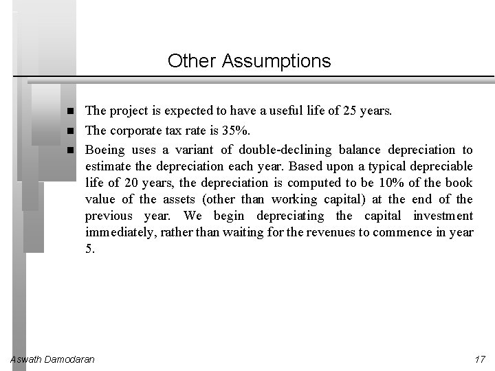 Other Assumptions The project is expected to have a useful life of 25 years.