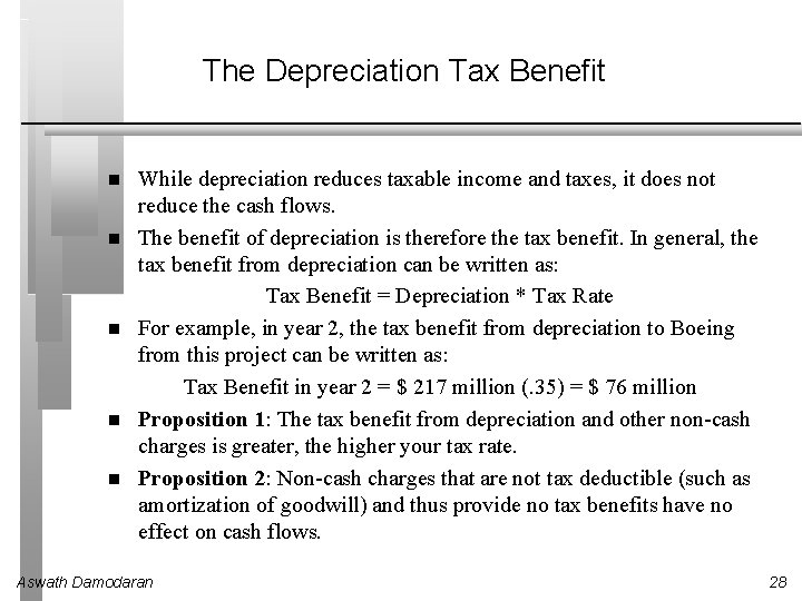 The Depreciation Tax Benefit While depreciation reduces taxable income and taxes, it does not