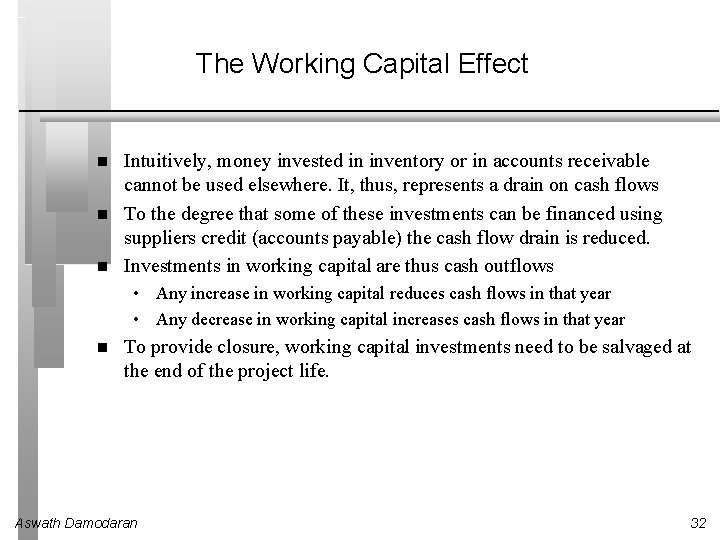 The Working Capital Effect Intuitively, money invested in inventory or in accounts receivable cannot