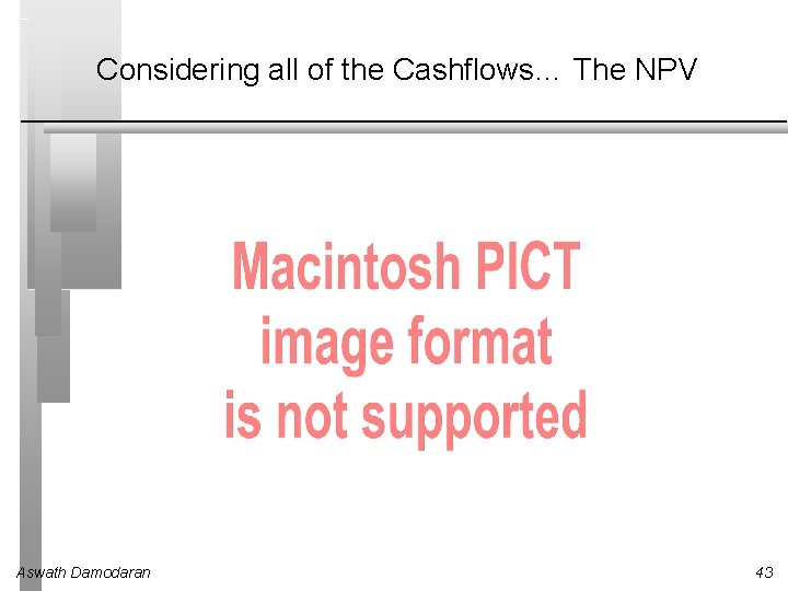 Considering all of the Cashflows… The NPV Aswath Damodaran 43 
