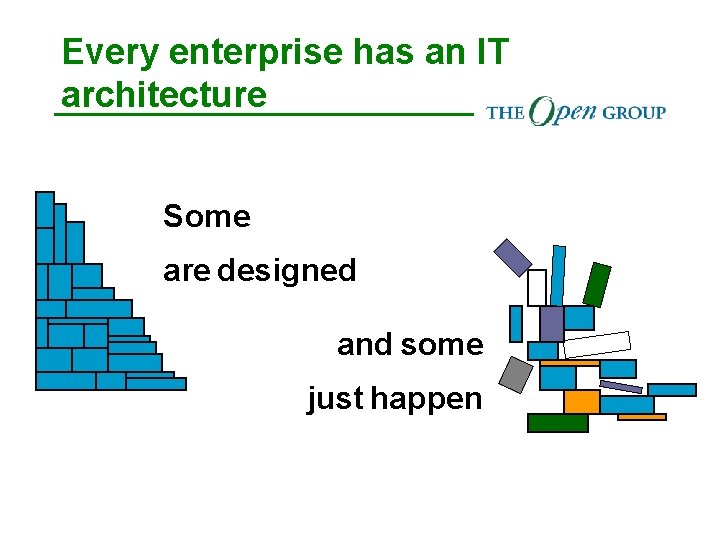 Every enterprise has an IT architecture Some are designed and some just happen 