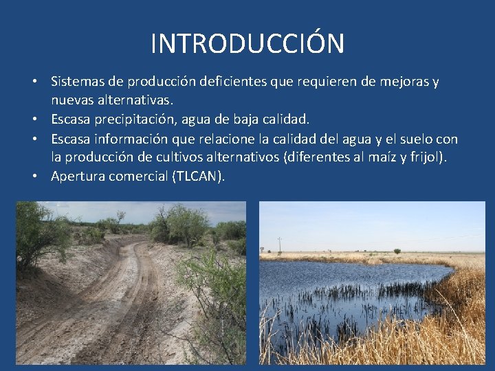 INTRODUCCIÓN • Sistemas de producción deficientes que requieren de mejoras y nuevas alternativas. • INTRODUCCIÓN • Sistemas de producción deficientes que requieren de mejoras y nuevas alternativas. •