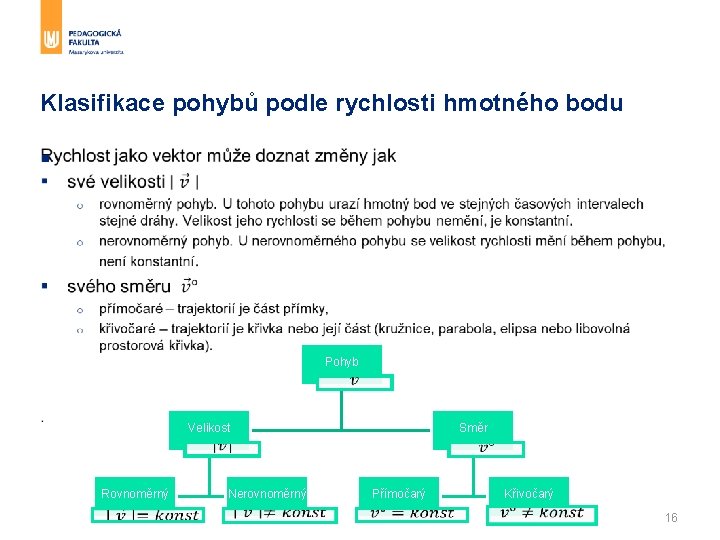 Klasifikace pohybů podle rychlosti hmotného bodu § Pohyb Velikost Směr Rovnoměrný Nerovnoměrný Přímočarý Křivočarý Klasifikace pohybů podle rychlosti hmotného bodu § Pohyb Velikost Směr Rovnoměrný Nerovnoměrný Přímočarý Křivočarý