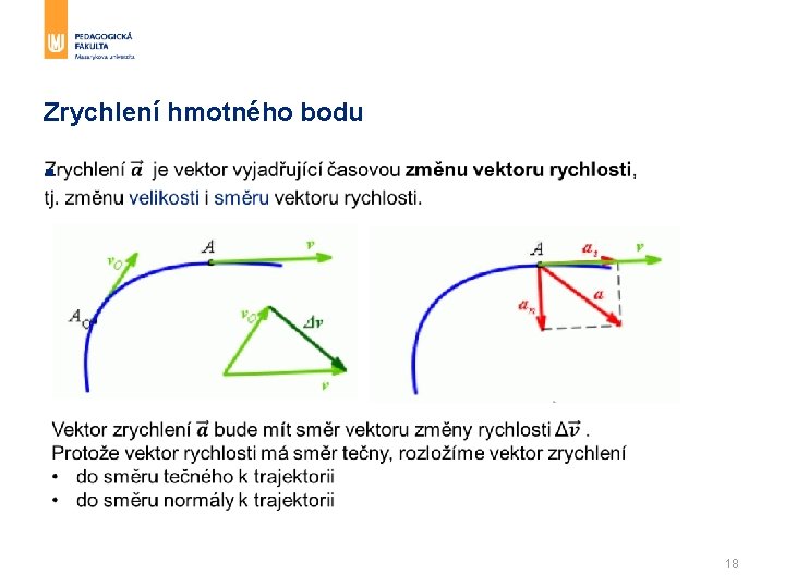 Zrychlení hmotného bodu § 18 Zrychlení hmotného bodu § 18