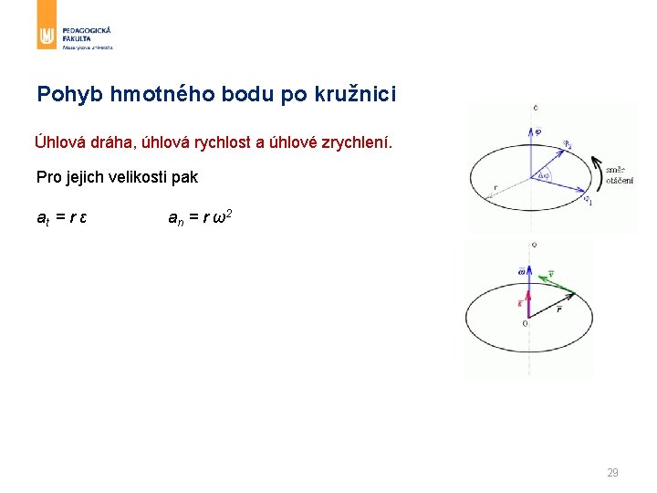 Pohyb hmotného bodu po kružnici Úhlová dráha, úhlová rychlost a úhlové zrychlení. Pro jejich Pohyb hmotného bodu po kružnici Úhlová dráha, úhlová rychlost a úhlové zrychlení. Pro jejich