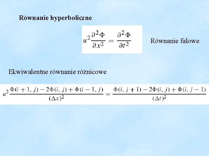 Równanie hyperboliczne Równanie falowe Ekwiwalentne równanie różnicowe 