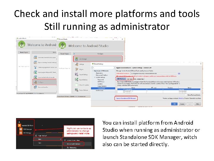 Check and install more platforms and tools Still running as administrator You can install