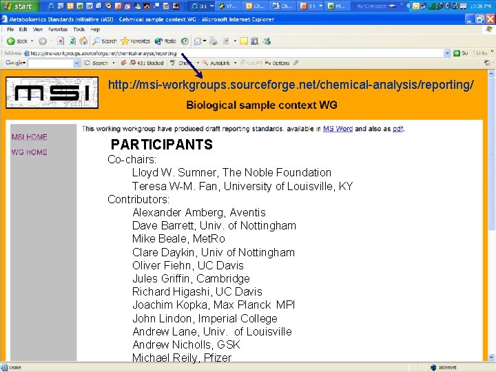 http: //msi-workgroups. sourceforge. net/chemical-analysis/reporting/ PARTICIPANTS Co-chairs: Lloyd W. Sumner, The Noble Foundation Teresa W-M.