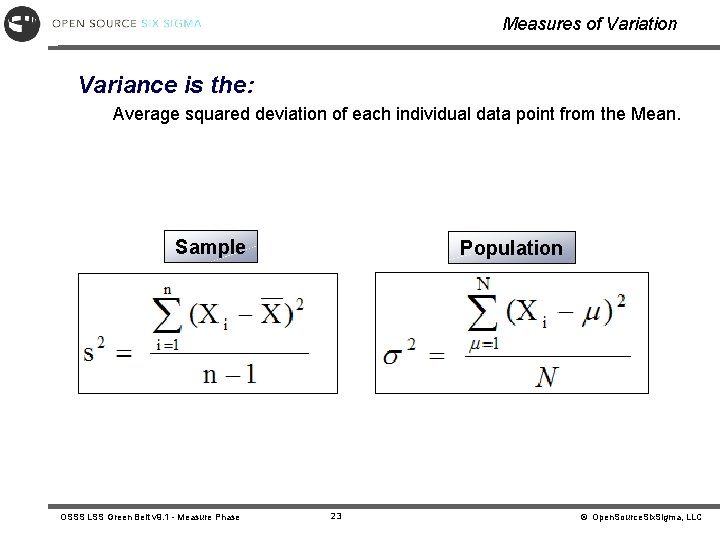 Measures of Variation Variance is the: Average squared deviation of each individual data point