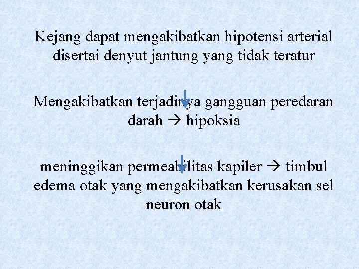 Kejang dapat mengakibatkan hipotensi arterial disertai denyut jantung yang tidak teratur Mengakibatkan terjadinya gangguan