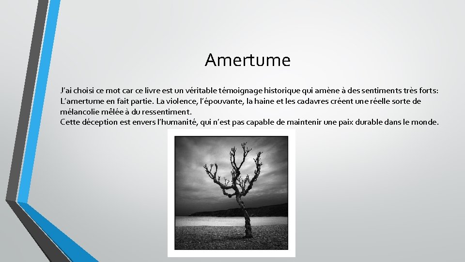 Amertume J’ai choisi ce mot car ce livre est un véritable témoignage historique qui