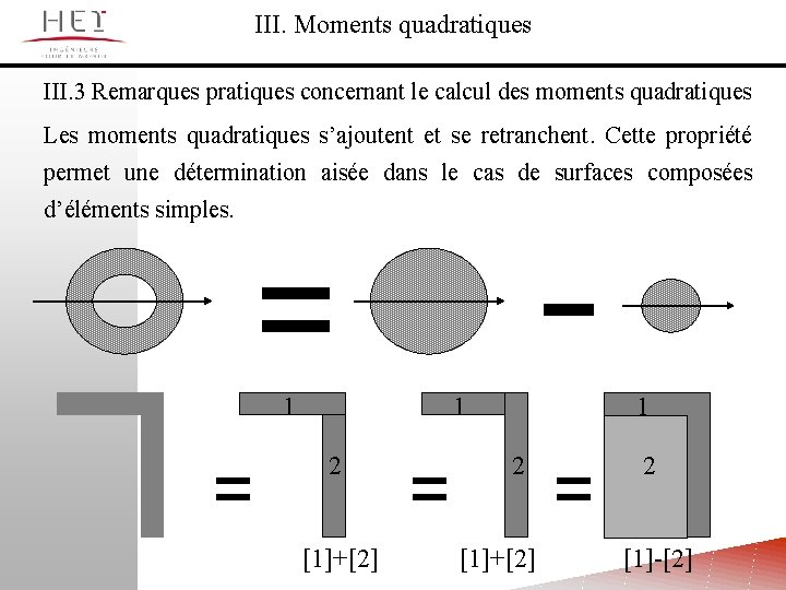 III. Moments quadratiques III. 3 Remarques pratiques concernant le calcul des moments quadratiques Les