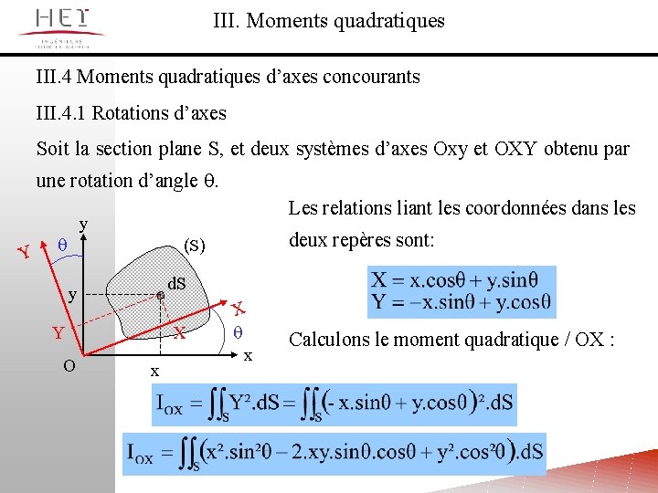 III. Moments quadratiques III. 4 Moments quadratiques d’axes concourants III. 4. 1 Rotations d’axes