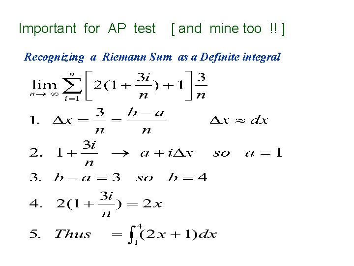 Important for AP test [ and mine too !! ] Recognizing a Riemann Sum