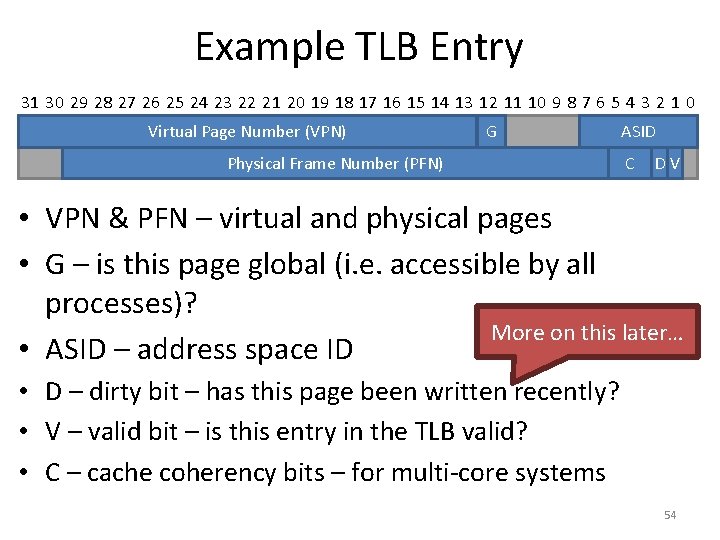 Example TLB Entry 31 30 29 28 27 26 25 24 23 22 21