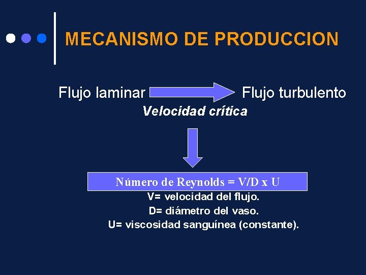 MECANISMO DE PRODUCCION Flujo laminar Flujo turbulento Velocidad crítica Número de Reynolds = V/D