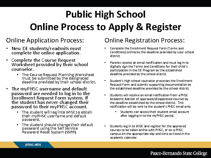 Public High School Online Process to Apply & Register Online Application Process: Online Registration