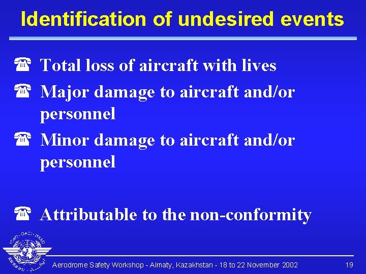 Identification of undesired events ( Total loss of aircraft with lives ( Major damage