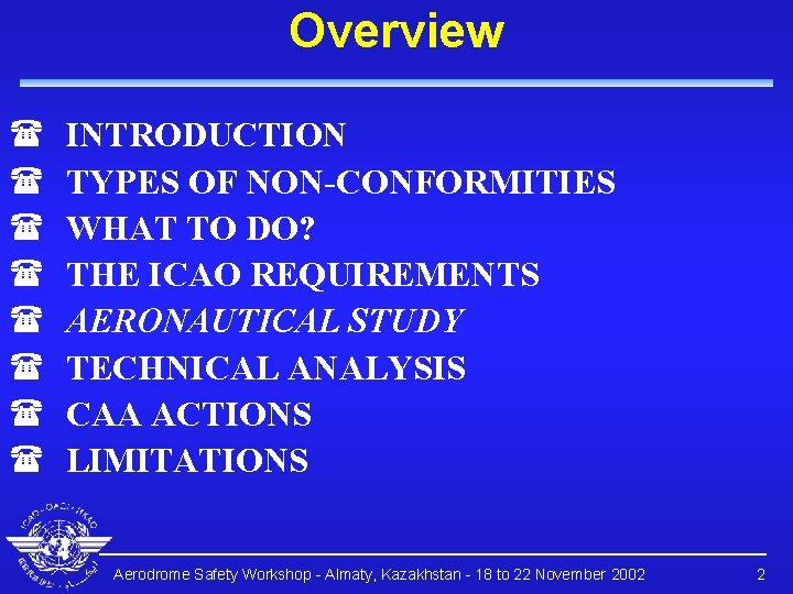 Overview ( ( ( ( INTRODUCTION TYPES OF NON-CONFORMITIES WHAT TO DO? THE ICAO