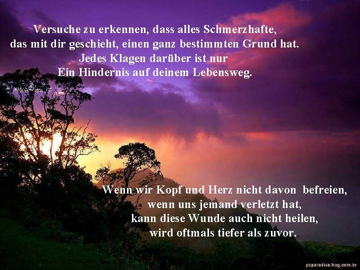 Versuche zu erkennen, dass alles Schmerzhafte, das mit dir geschieht, einen ganz bestimmten Grund