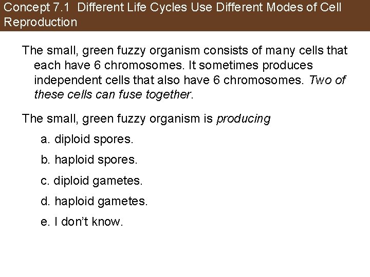 Concept 7. 1 Different Life Cycles Use Different Modes of Cell Reproduction The small,