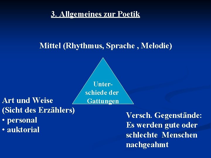 3. Allgemeines zur Poetik Mittel (Rhythmus, Sprache , Melodie) Art und Weise (Sicht des 3. Allgemeines zur Poetik Mittel (Rhythmus, Sprache , Melodie) Art und Weise (Sicht des