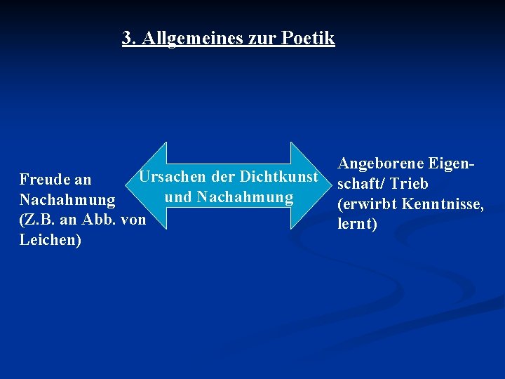 3. Allgemeines zur Poetik Ursachen der Dichtkunst Freude an und Nachahmung (Z. B. an 3. Allgemeines zur Poetik Ursachen der Dichtkunst Freude an und Nachahmung (Z. B. an