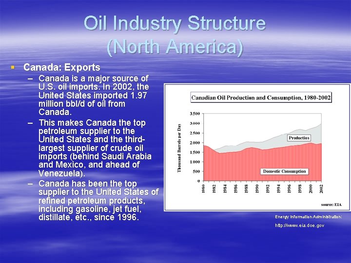 Oil Industry Structure (North America) § Canada: Exports – Canada is a major source