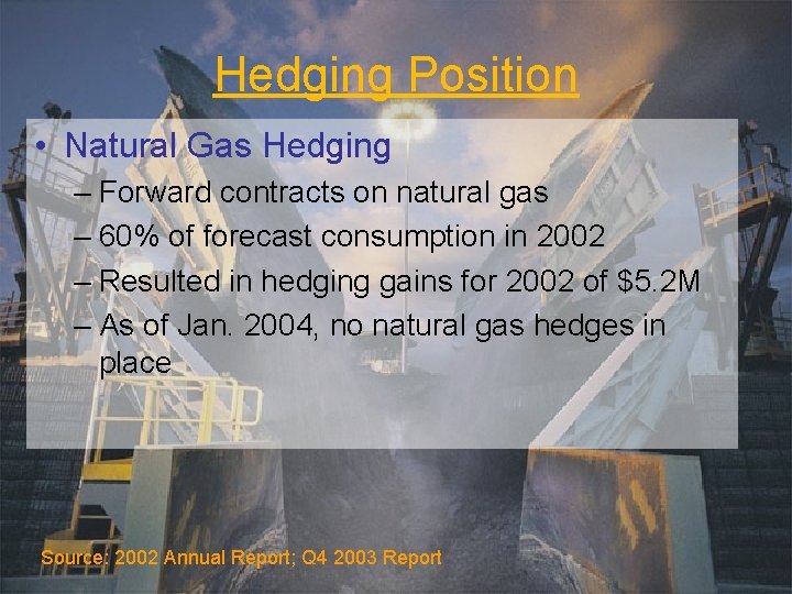 Hedging Position • Natural Gas Hedging – Forward contracts on natural gas – 60%