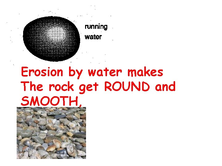 Erosion by water makes The rock get ROUND and SMOOTH, 