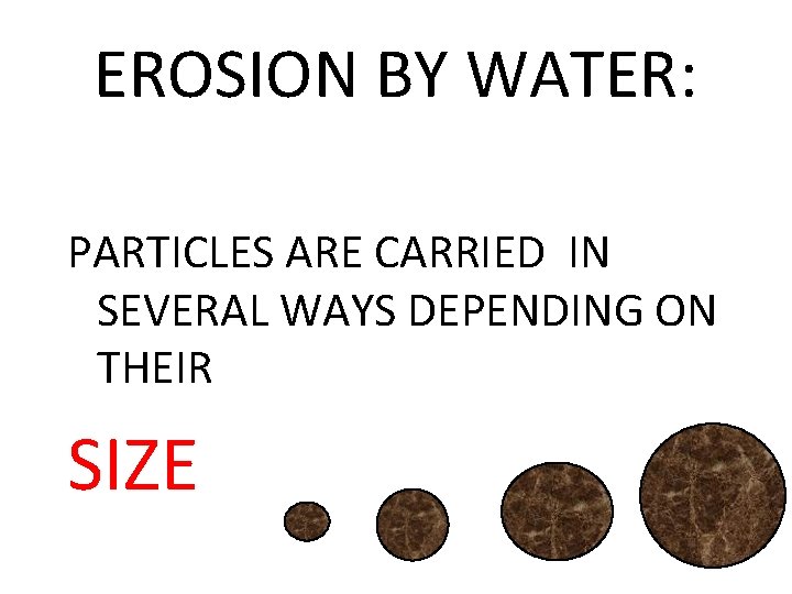 EROSION BY WATER: PARTICLES ARE CARRIED IN SEVERAL WAYS DEPENDING ON THEIR SIZE 