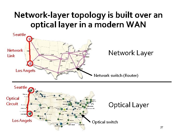 Network-layer topology is built over an optical layer in a modern WAN Seattle Network