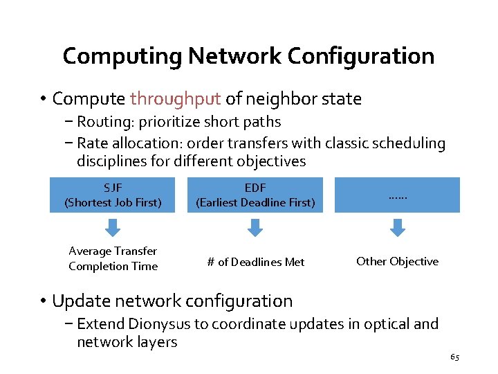 Computing Network Configuration • Compute throughput of neighbor state − Routing: prioritize short paths