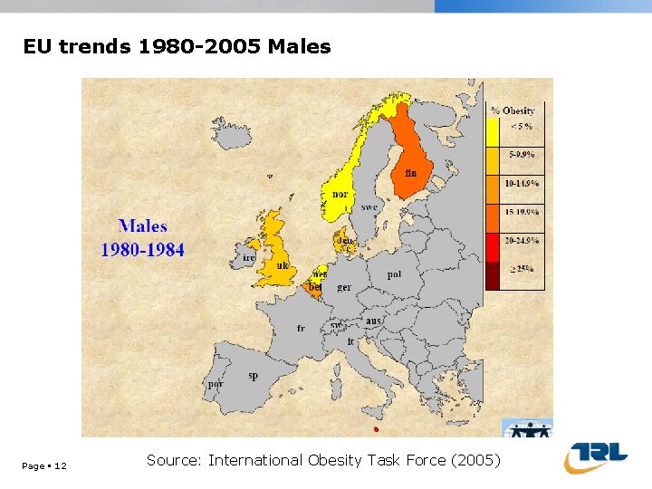 EU trends 1980 -2005 Males Page 12 Source: International Obesity Task Force (2005) 