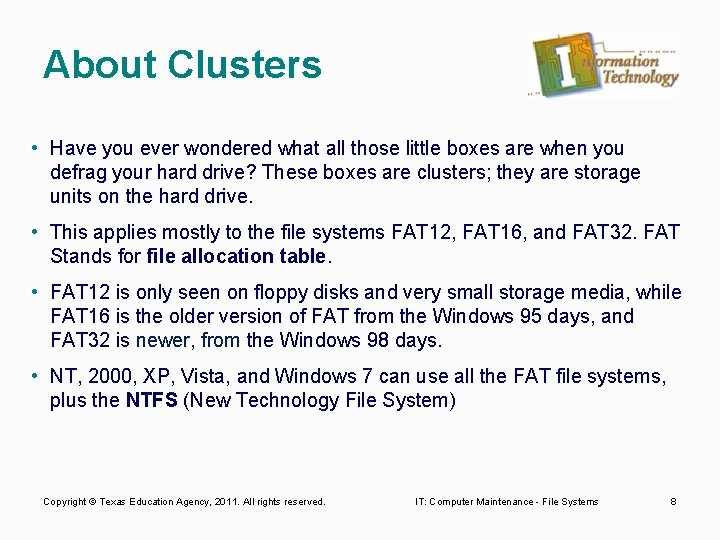 About Clusters • Have you ever wondered what all those little boxes are when