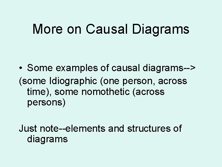 More on Causal Diagrams • Some examples of causal diagrams--> (some Idiographic (one person,