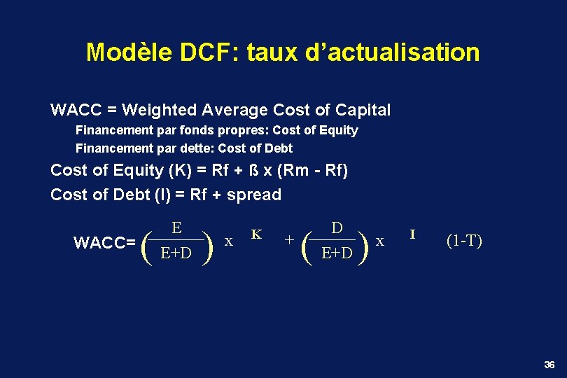 Modèle DCF: taux d’actualisation WACC = Weighted Average Cost of Capital Financement par fonds