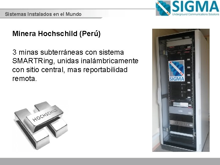 Sistemas Instalados en el Mundo Minera Hochschild (Perú) 3 minas subterráneas con sistema SMARTRing,