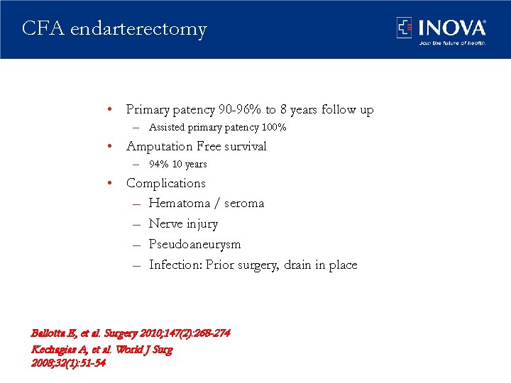 CFA endarterectomy • Primary patency 90 -96% to 8 years follow up – Assisted