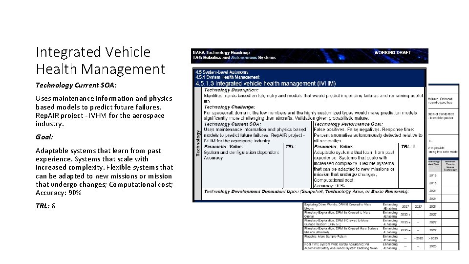 Integrated Vehicle Health Management Technology Current SOA: Uses maintenance information and physics based models