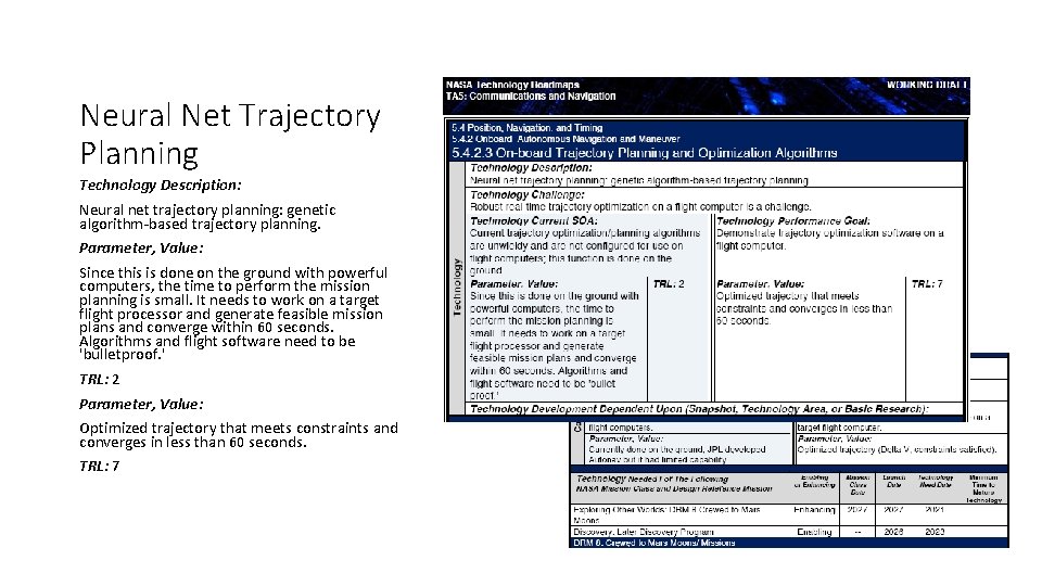 Neural Net Trajectory Planning Technology Description: Neural net trajectory planning: genetic algorithm-based trajectory planning.